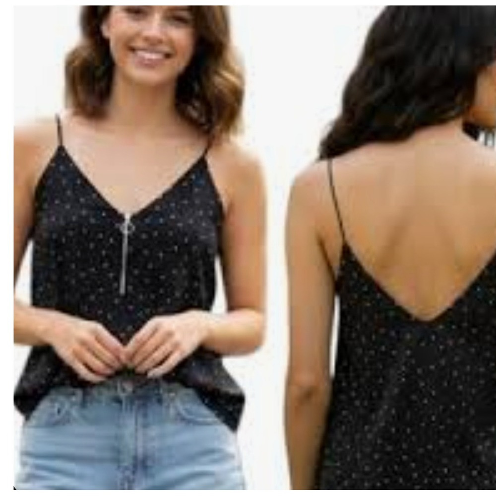 SEEK THE‎ LABEL Black Polka Dot Zip Front Cami Tank Top Women's Size Small Mini